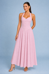 White halterneck backless maxi dress