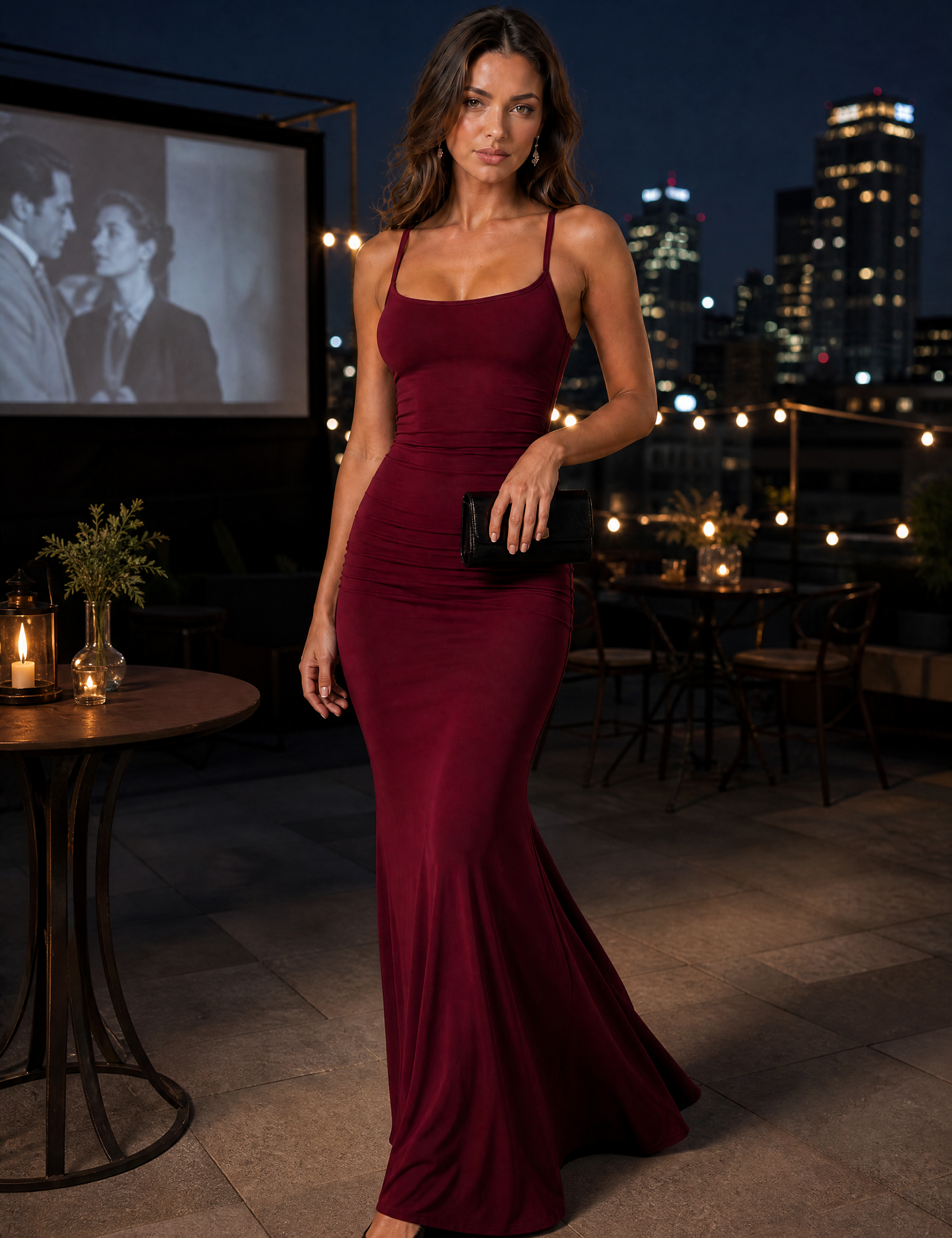 Robe longue moulante à fines bretelles | Variante Bordeaux - Lifestyle | Lounelle Paris
