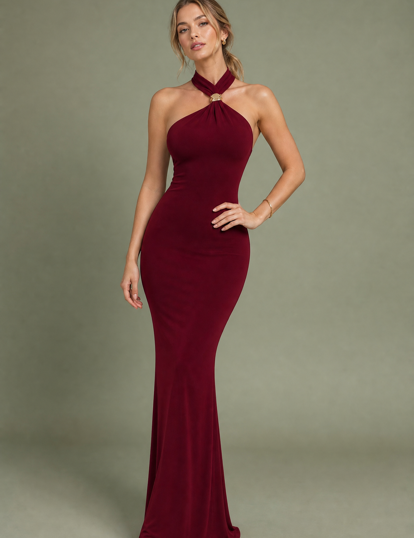 Robe longue ajustée col licou | Vue de face | Lounelle Paris