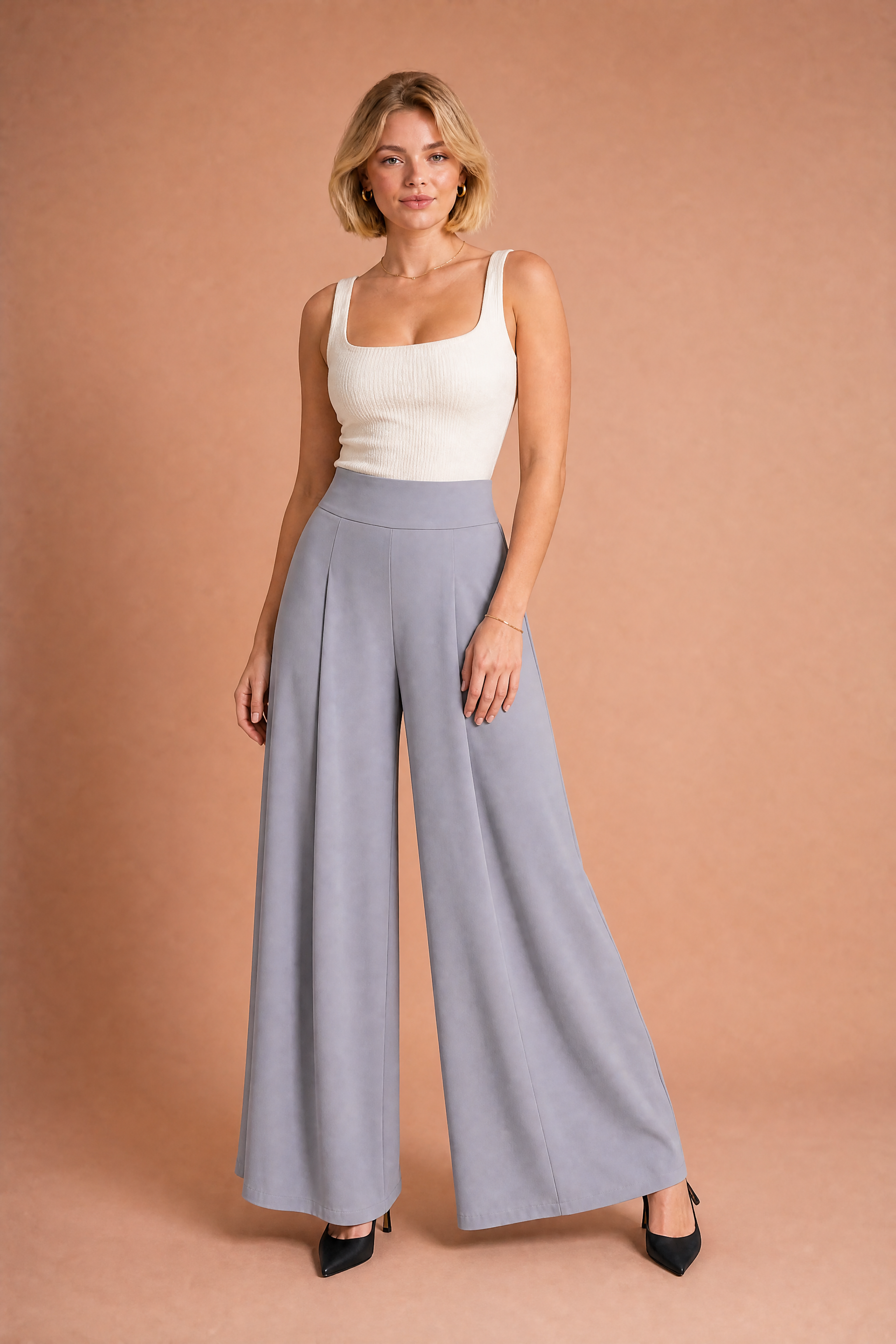 Pantalon large taille haute fluide | Variante Gris | Lounelle Paris