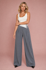 High-Waisted Wrap-Front Wide-Leg Pants