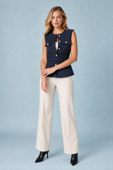 Belted tweed sleeveless vest
