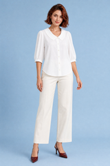Puff-Sleeved Round-Neck Blouse