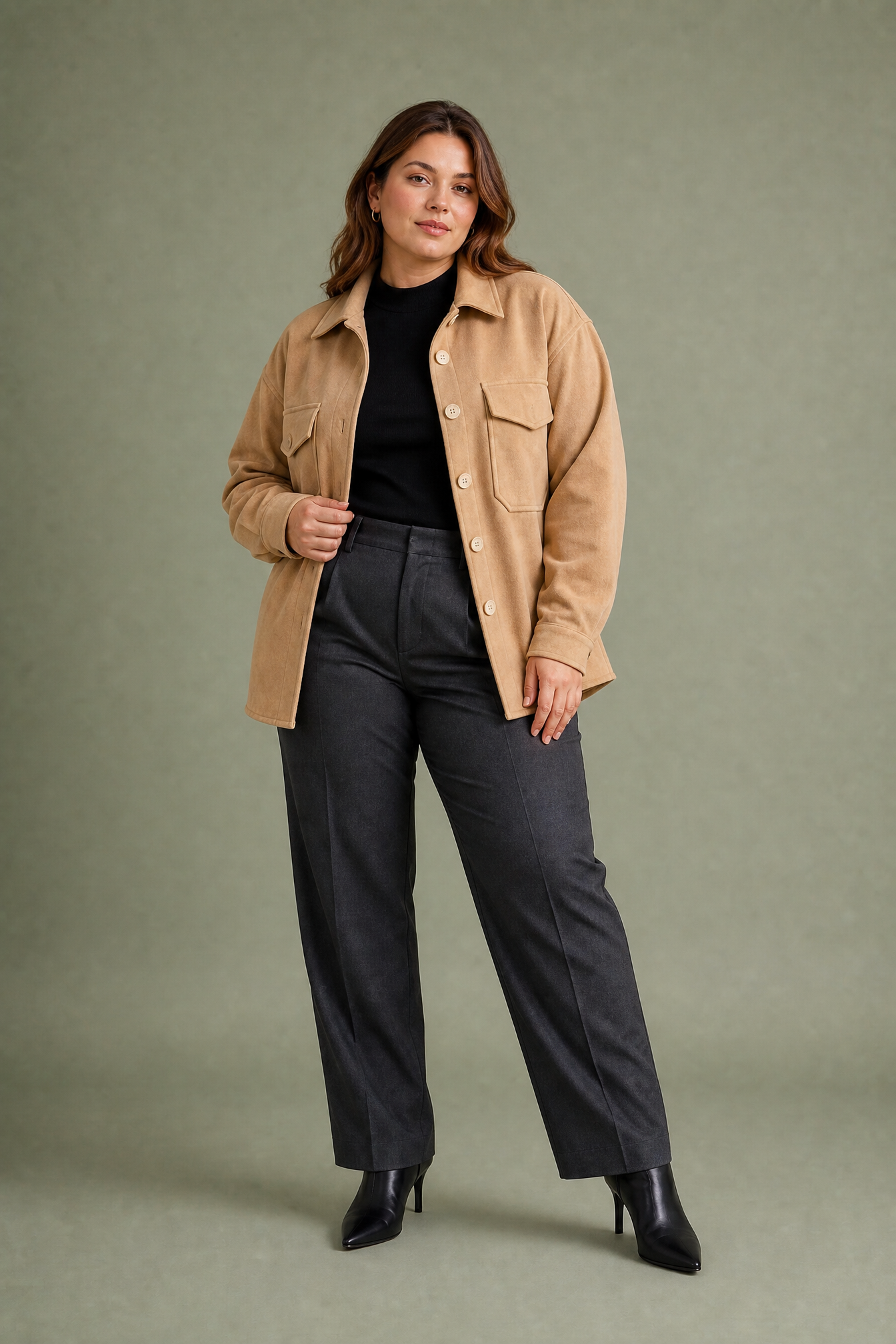 Manteau mi-long ample à revers | Porté sur une silhouette plus ronde | Lounelle Paris
