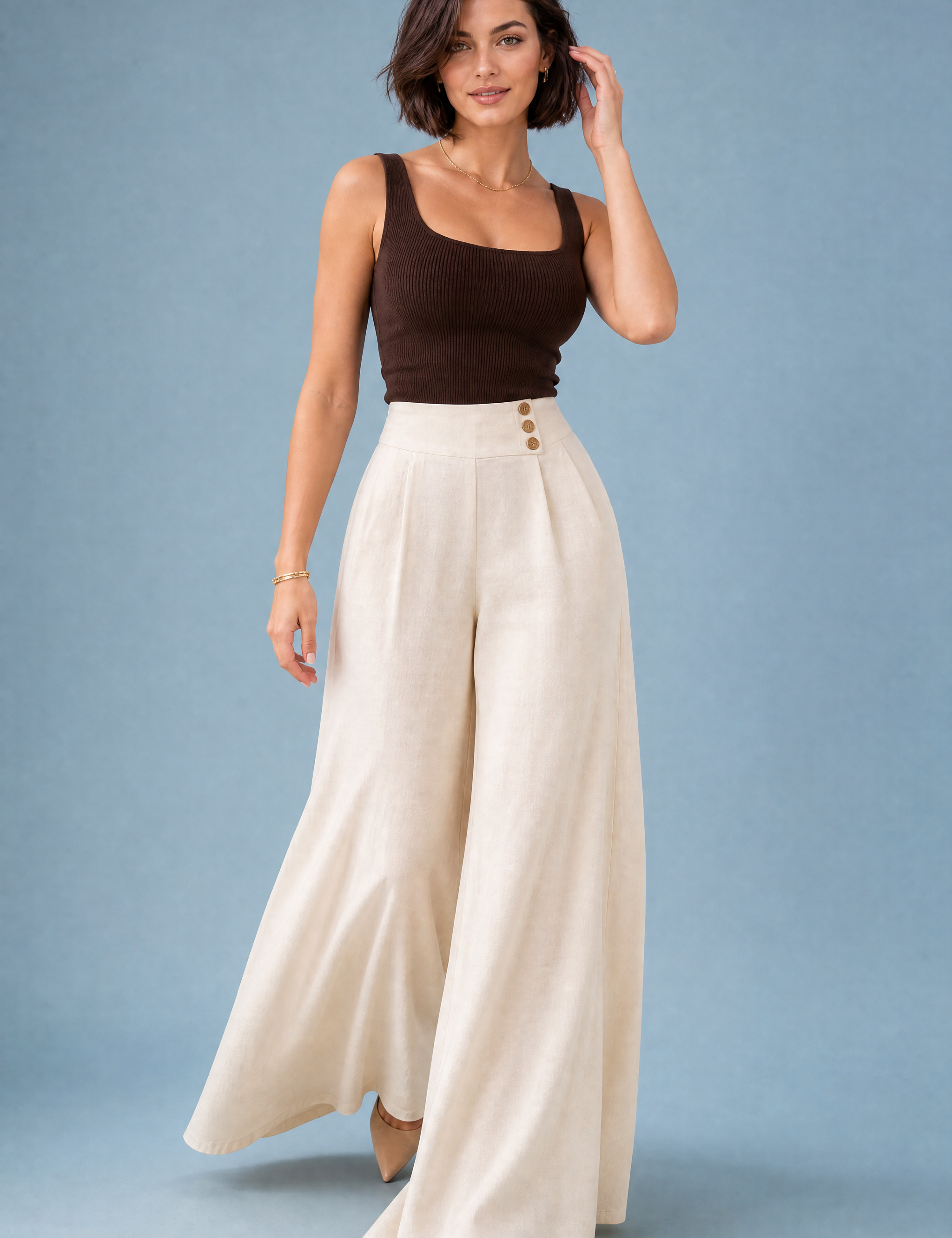 Pantalon palazzo fluide | Vue de face | Lounelle Paris