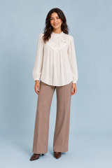 Ruffle-Collar Puff-Sleeve Blouse