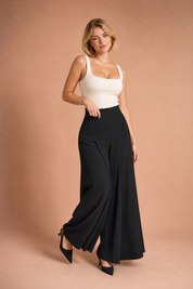 Pantalon large taille haute fluide | Vue de face | Lounelle Paris