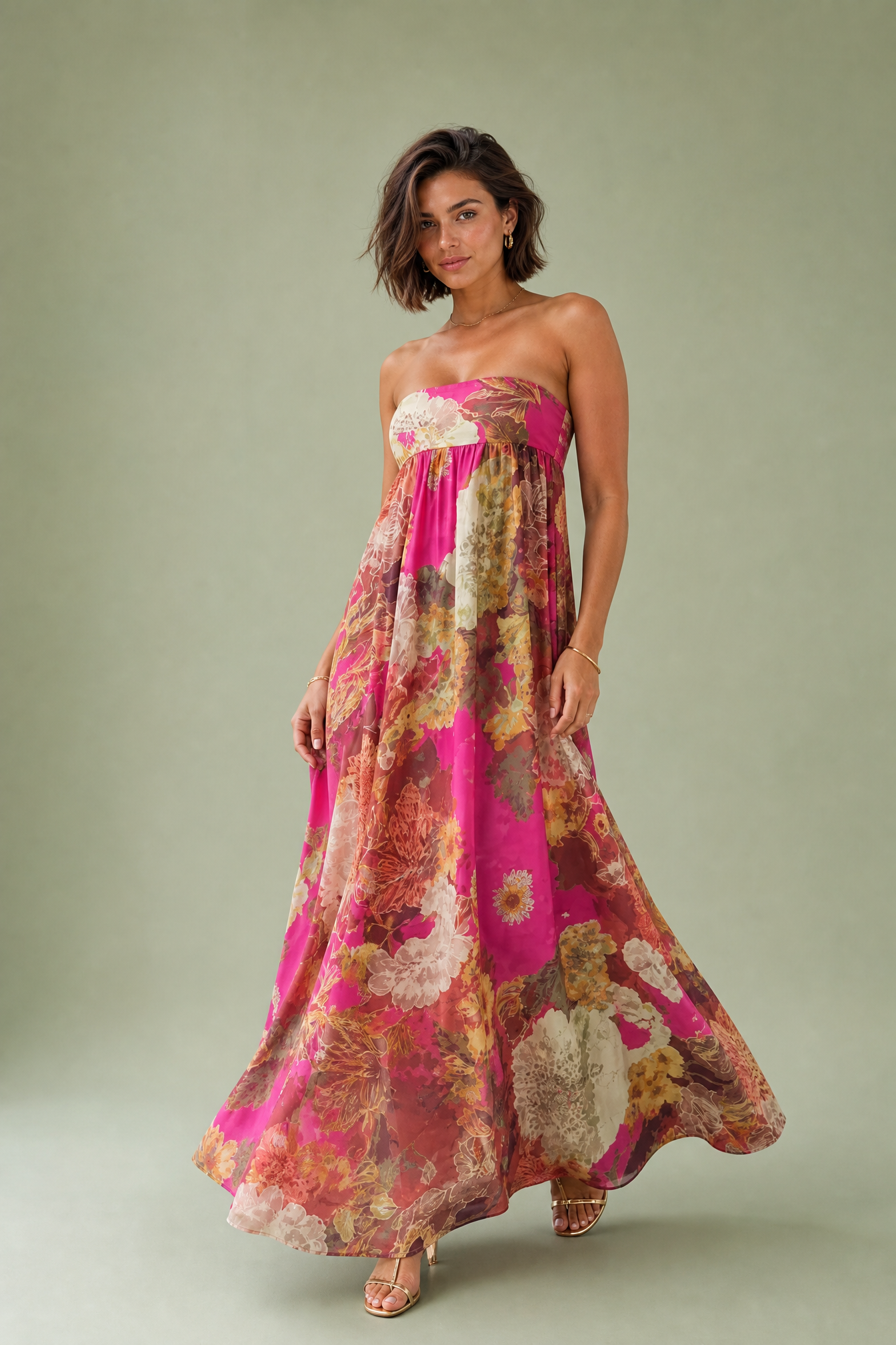 Robe longue bandeau évasée | Vue de face | Lounelle Paris