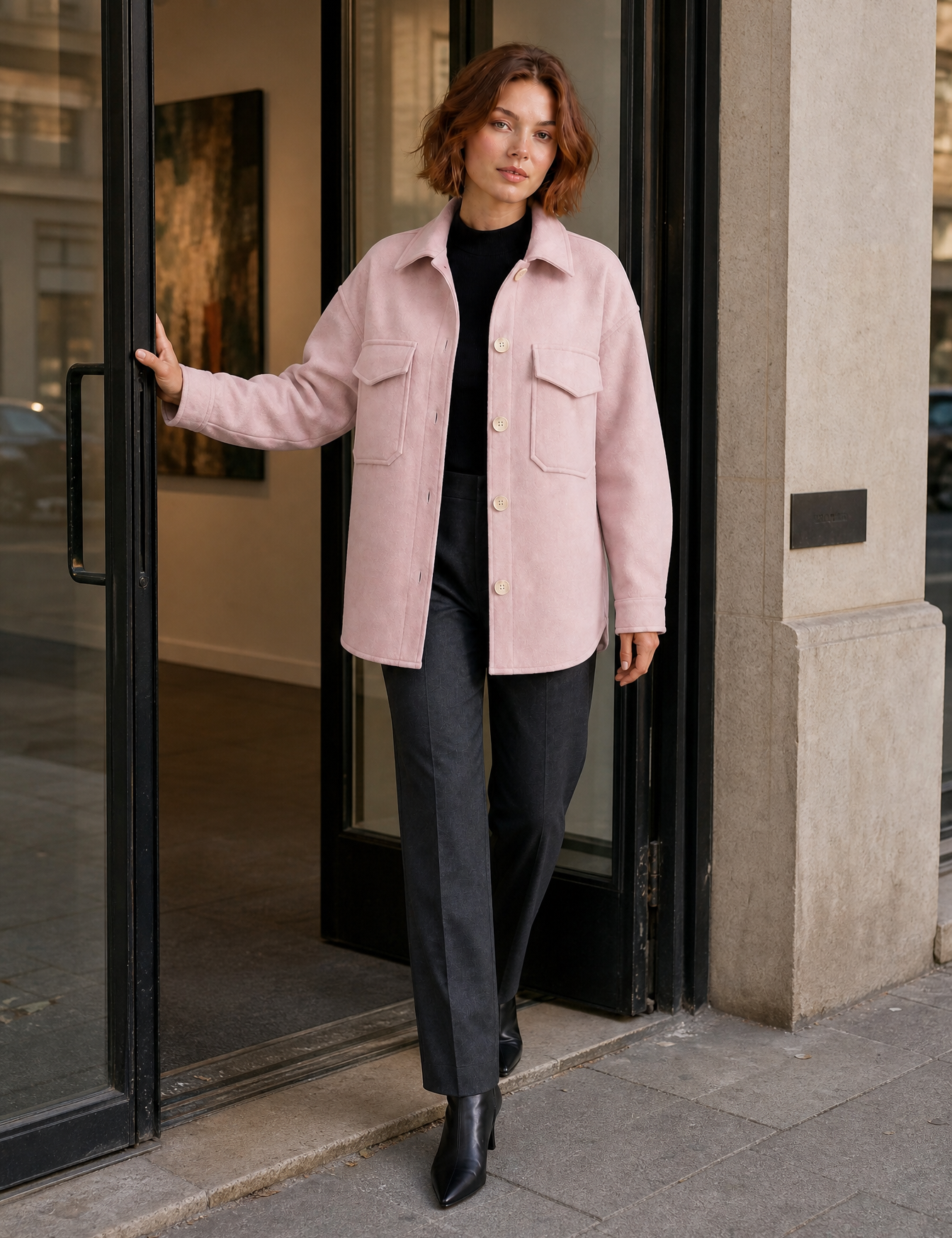 Manteau mi-long ample à revers | Variante Rose - Lifestyle | Lounelle Paris