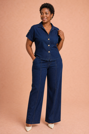 Ensemble denim bleu marine ample | Porté sur une autre silhouette | Lounelle Paris