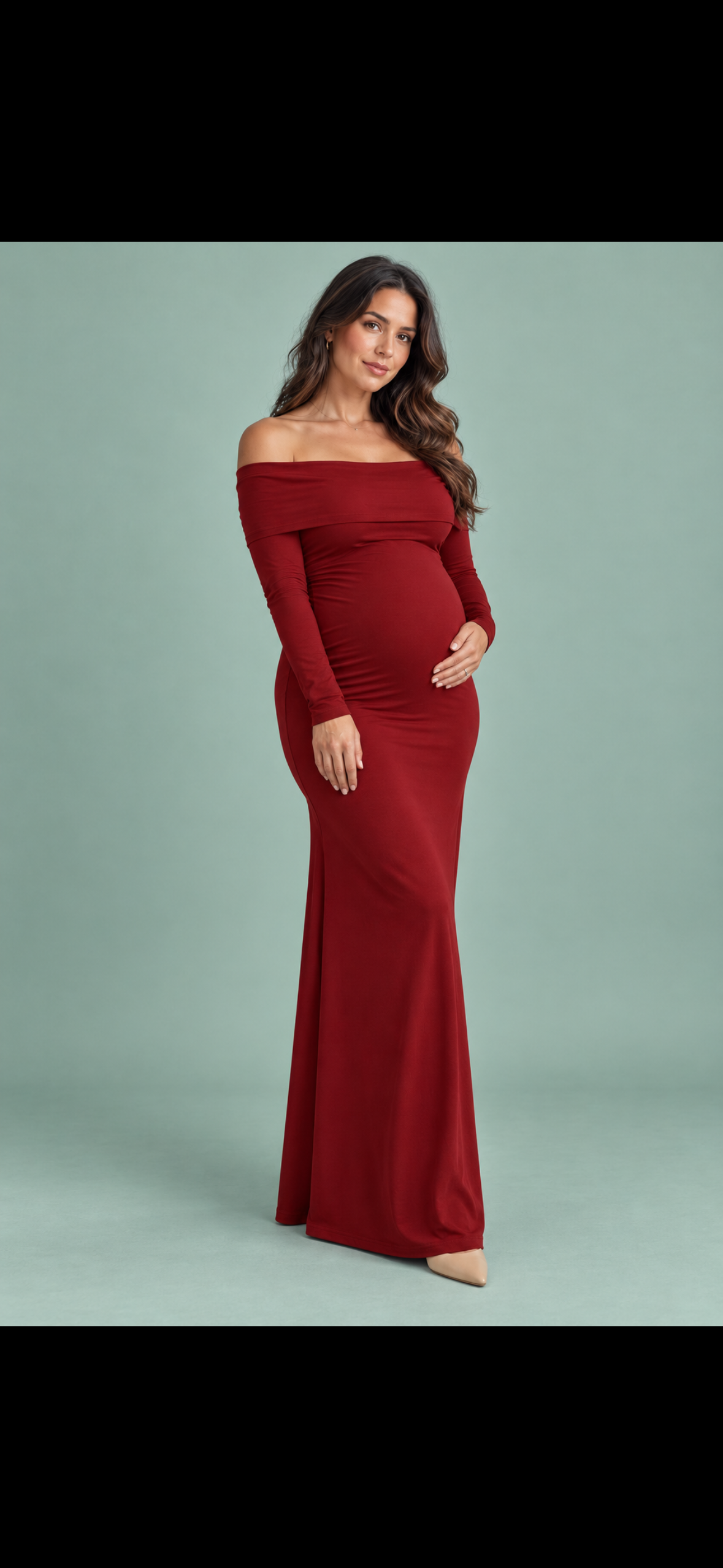 Burgundy Maternity Ruched Mesh Bardot Maxi Dress