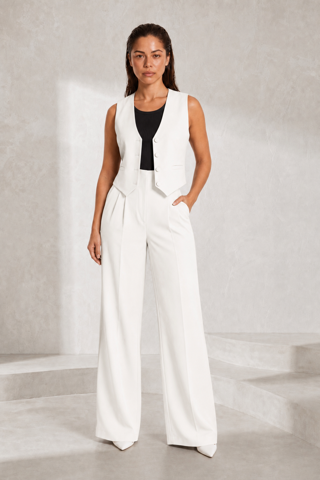 Ensemble gilet col V pantalon large | Lounelle Paris