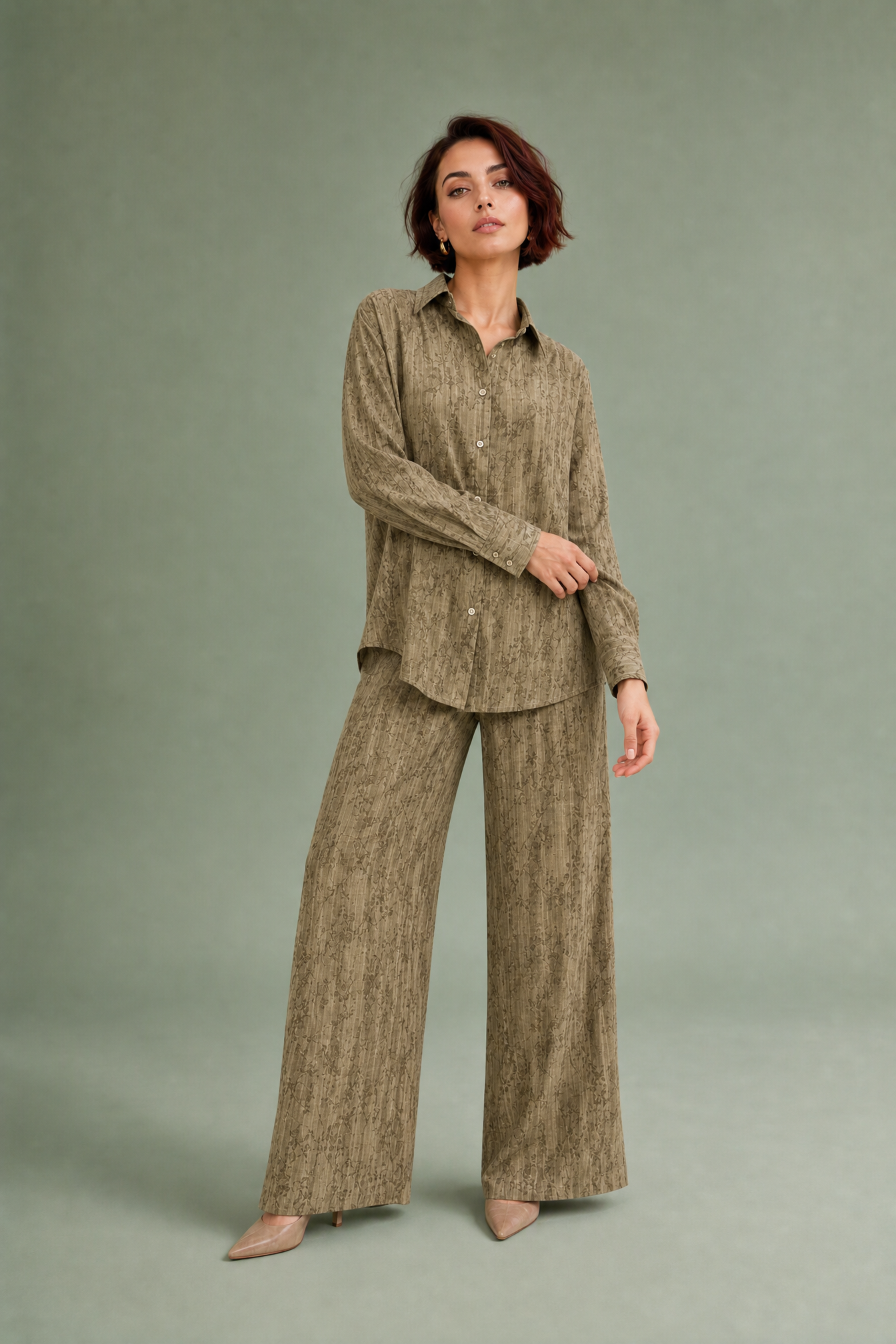 Ensemble ample motif jacquard | Variante Kaki | Lounelle Paris