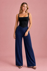 Wide-leg trousers with V-cut elasticated waist