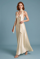 Backless champagne satin dress