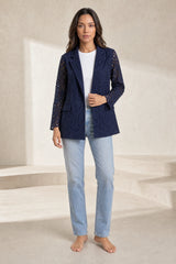 Openwork white mid-length blazer