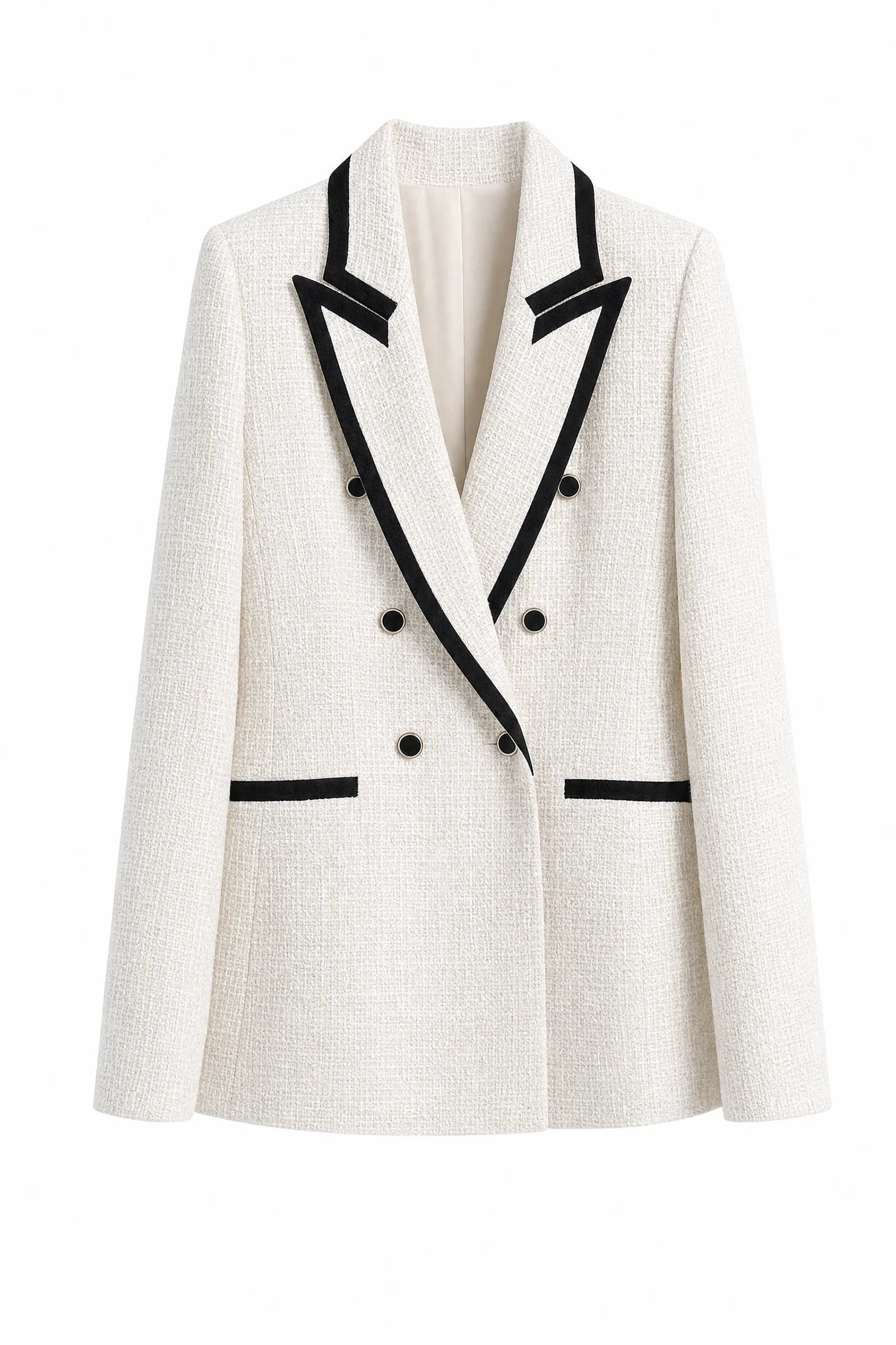 Blazer blanc tweed à contraste noir | Lounelle Paris