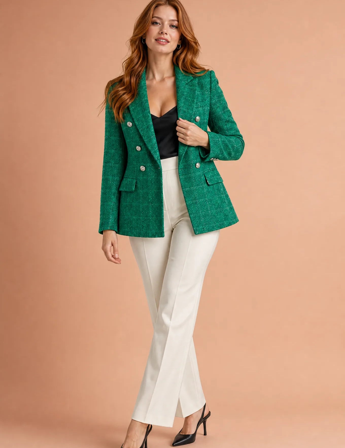 Blazer croisé en tweed | Vue de face | Lounelle Paris