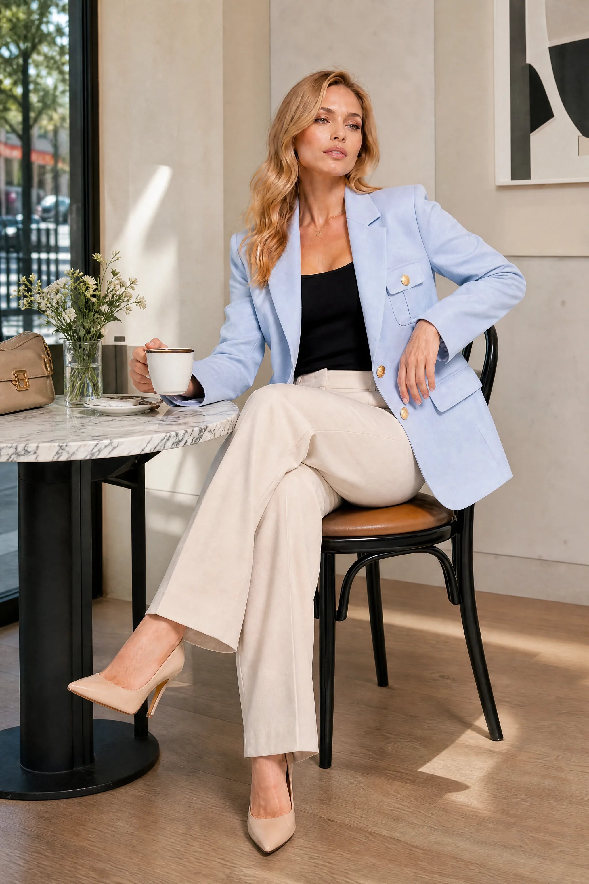 Blazer oversize double boutonné | Variante Bleu clair - Lifestyle | Lounelle Paris