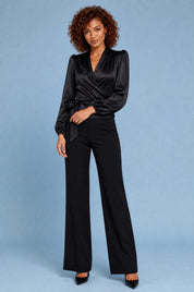 Blouse satinée cache-cœur | Variante Noir | Lounelle Paris