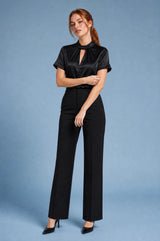 Satin High-Neck Short-Sleeve Blouse