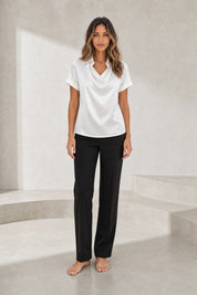 Blouse satinée encolure drapée | Lounelle Paris