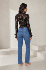 Body noir en dentelle manches longues | Lounelle Paris