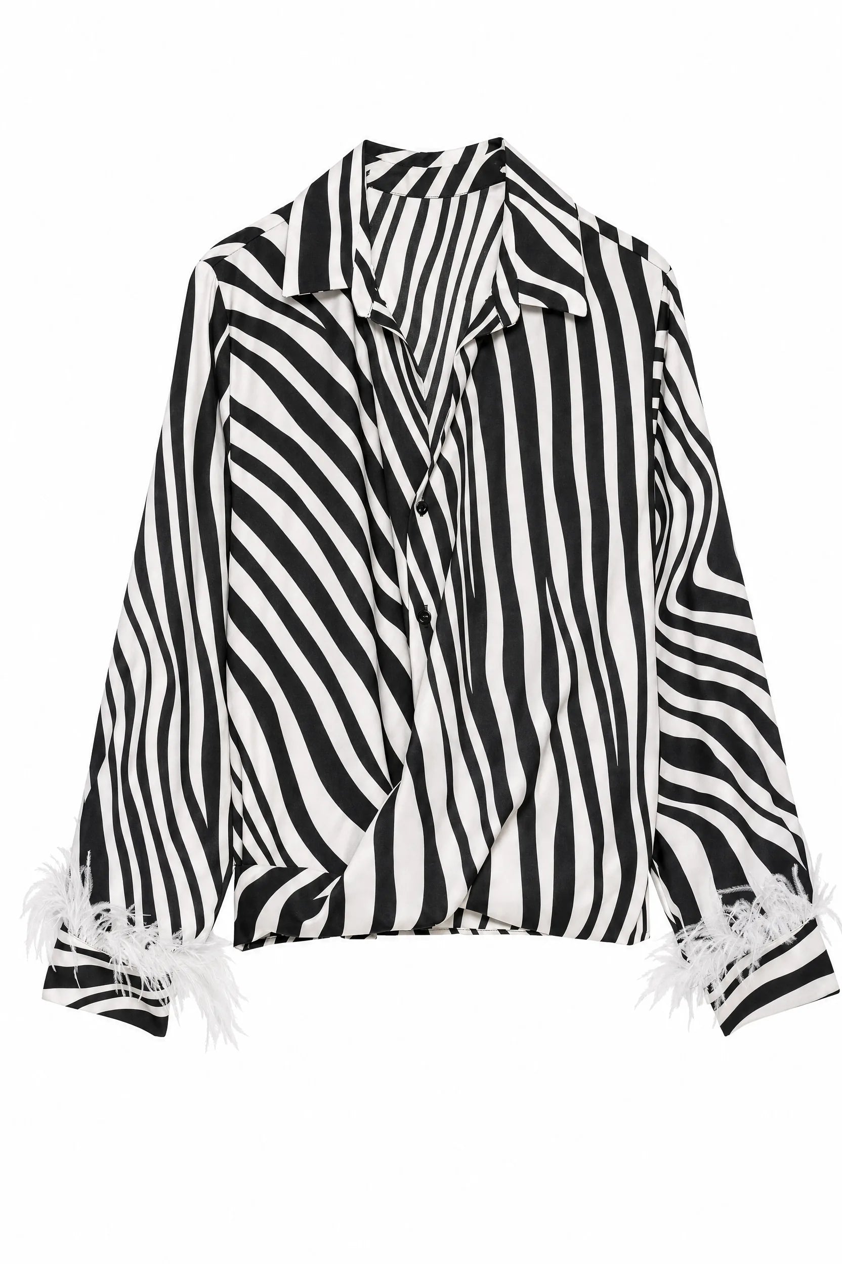 Chemise noire imprimé zébré à plumes | Lounelle Paris