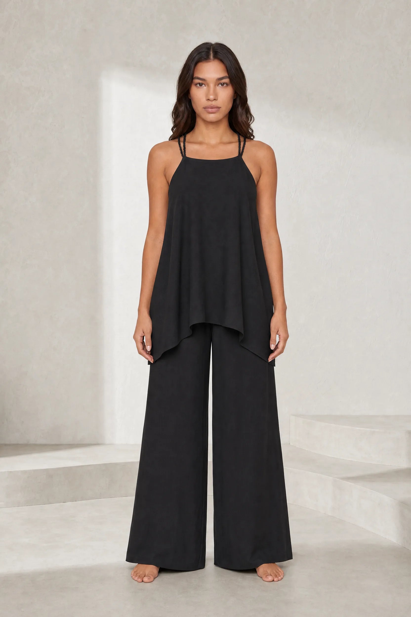 Combinaison noire bretelles tressées | Lounelle Paris