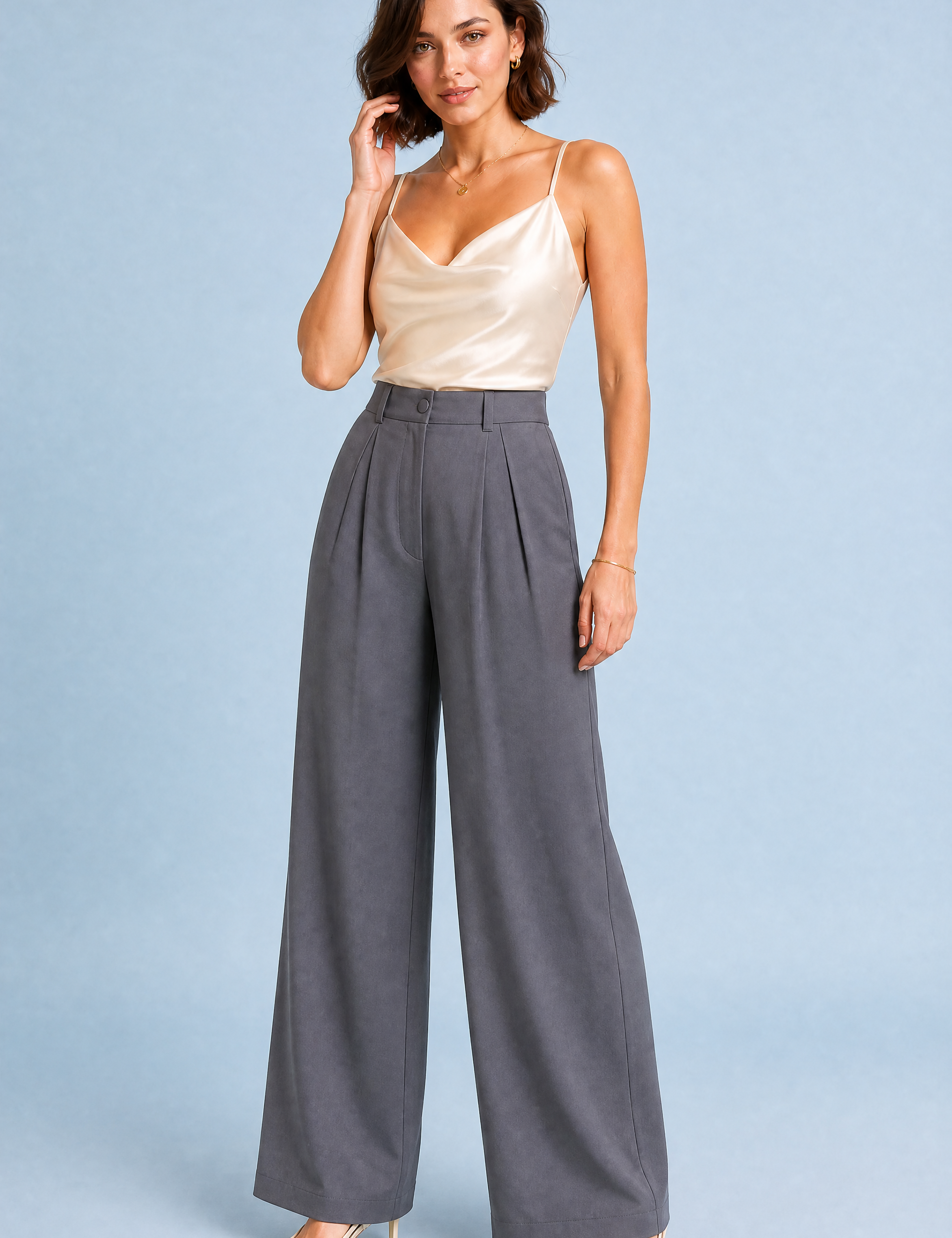Pantalon large taille haute fluide | Variante Gris | Lounelle Paris