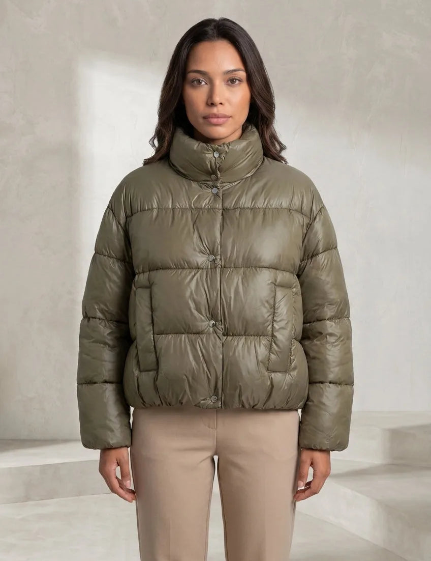 Doudoune olive matelassée col montant | Lounelle Paris