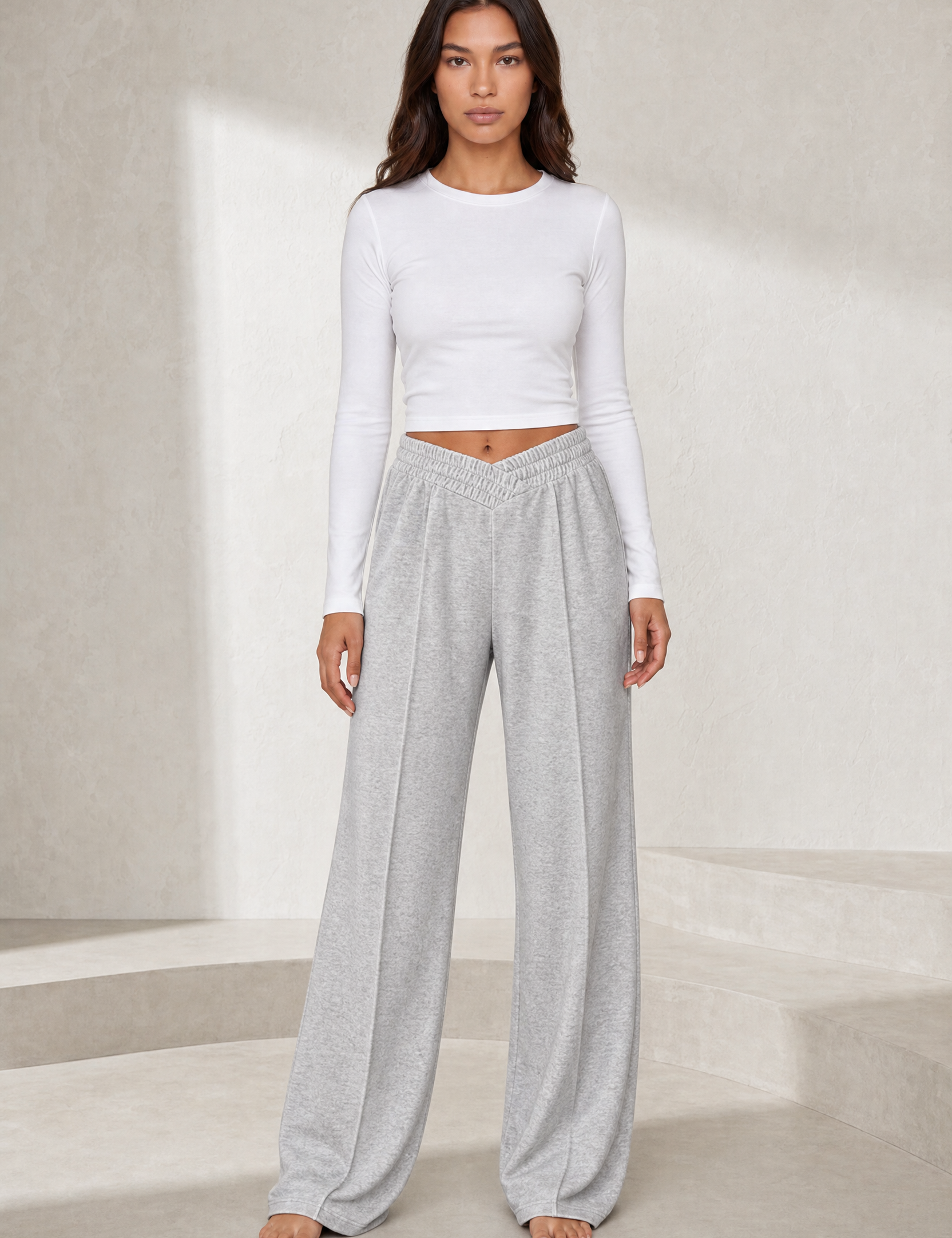 Pantalon large taille élastique en V | Lounelle Paris