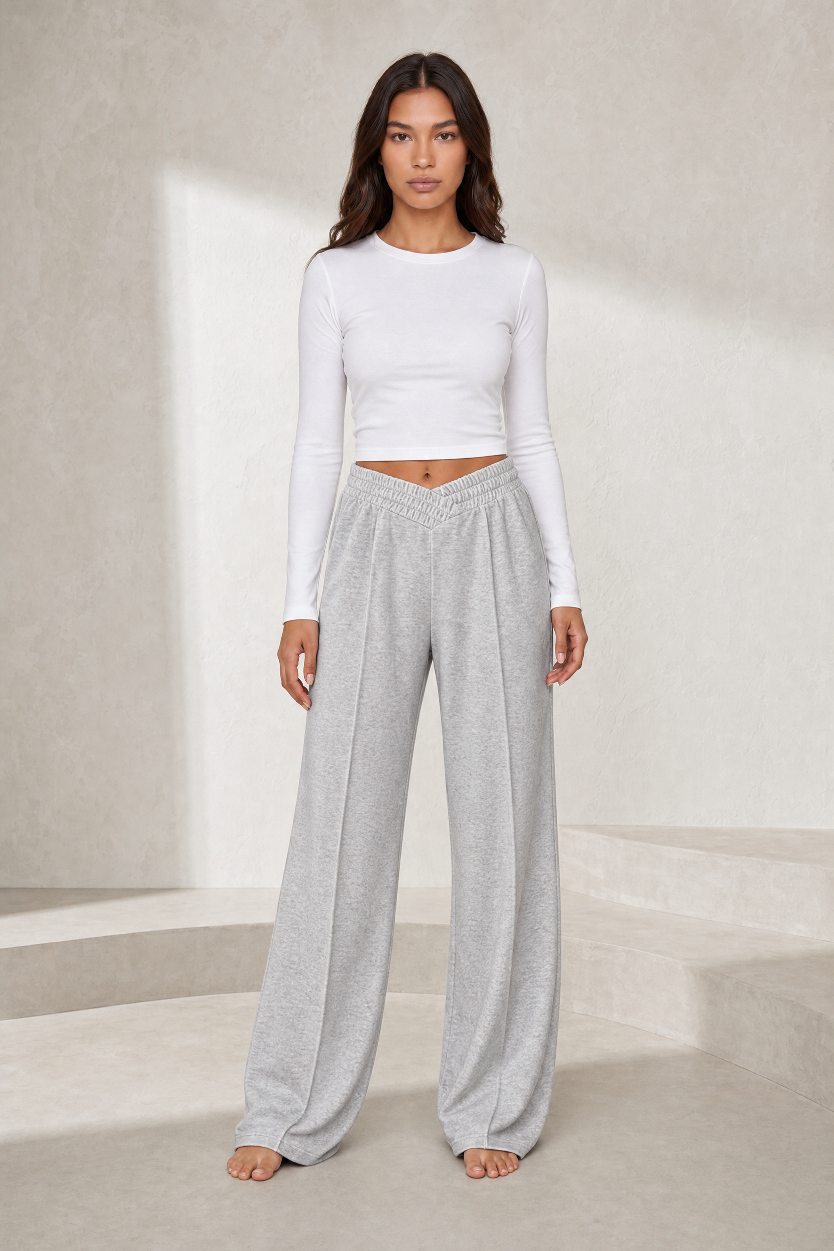 Pantalon large taille élastique en V | Lounelle Paris