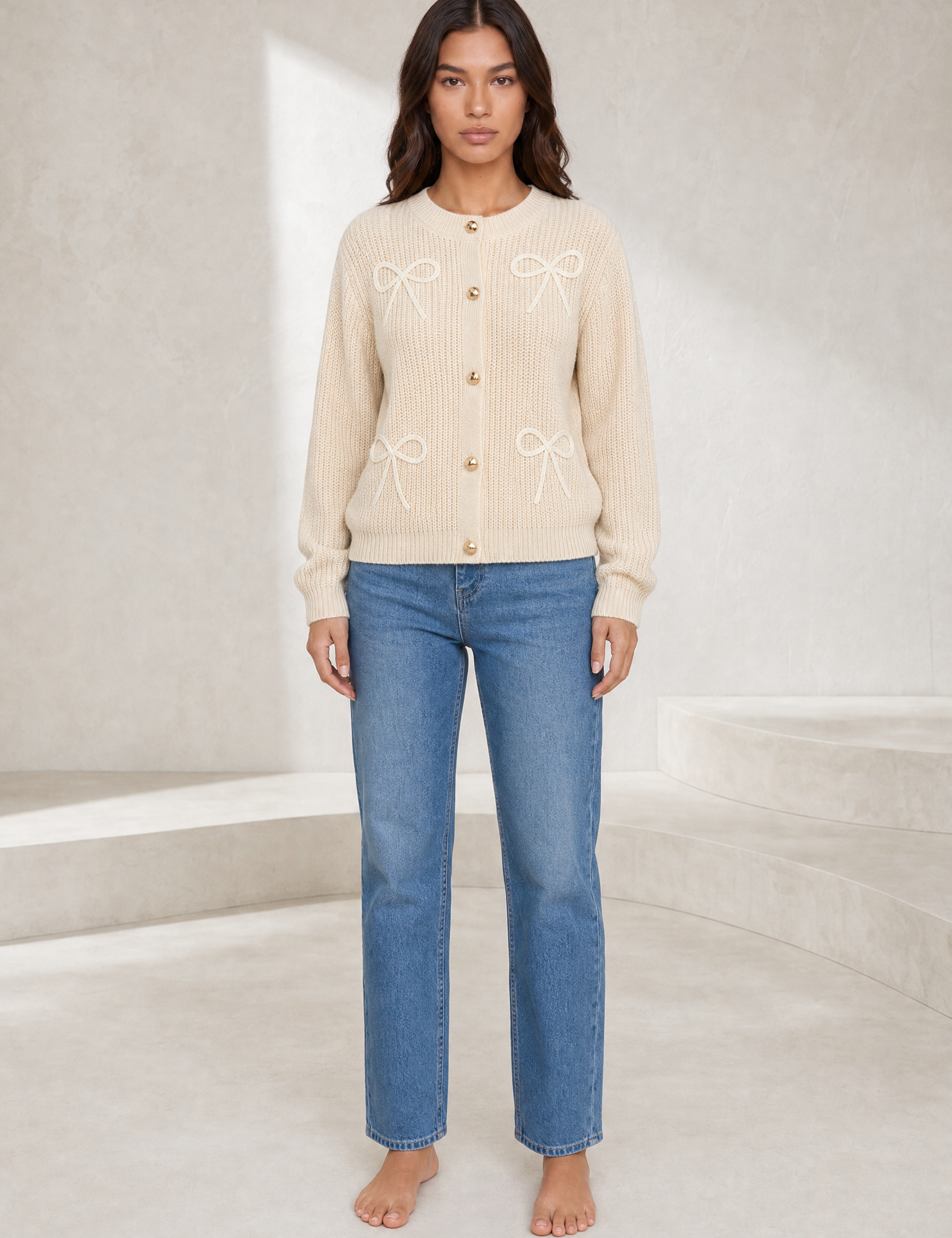 Gilet beige clair à nœuds | Lounelle Paris