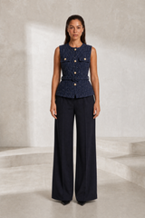 Belted Sleeveless Tweed Vest