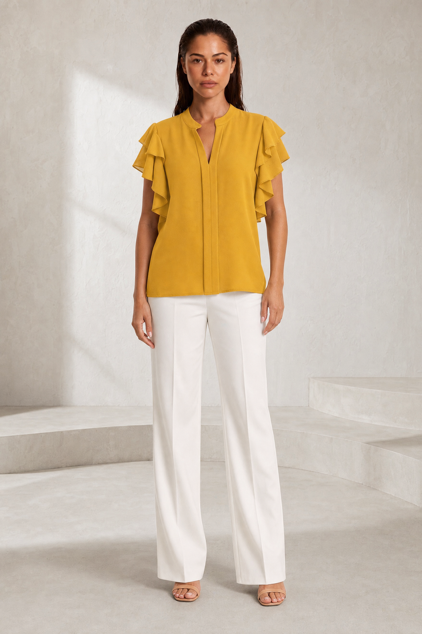 Blouse col V manches volantées | Lounelle Paris