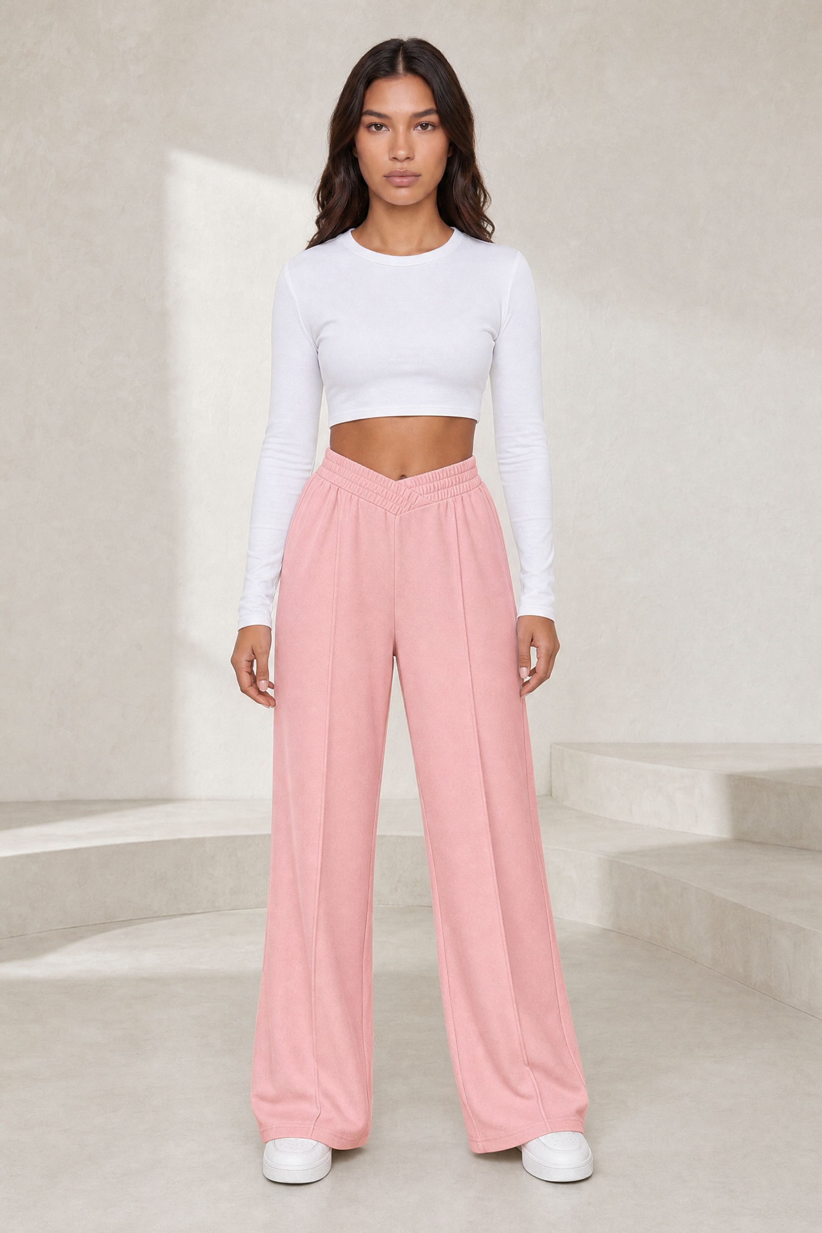Pantalon large taille élastique en V | Lounelle Paris