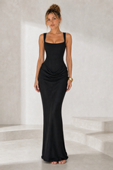 Draped Square-Neck Maxi Dress