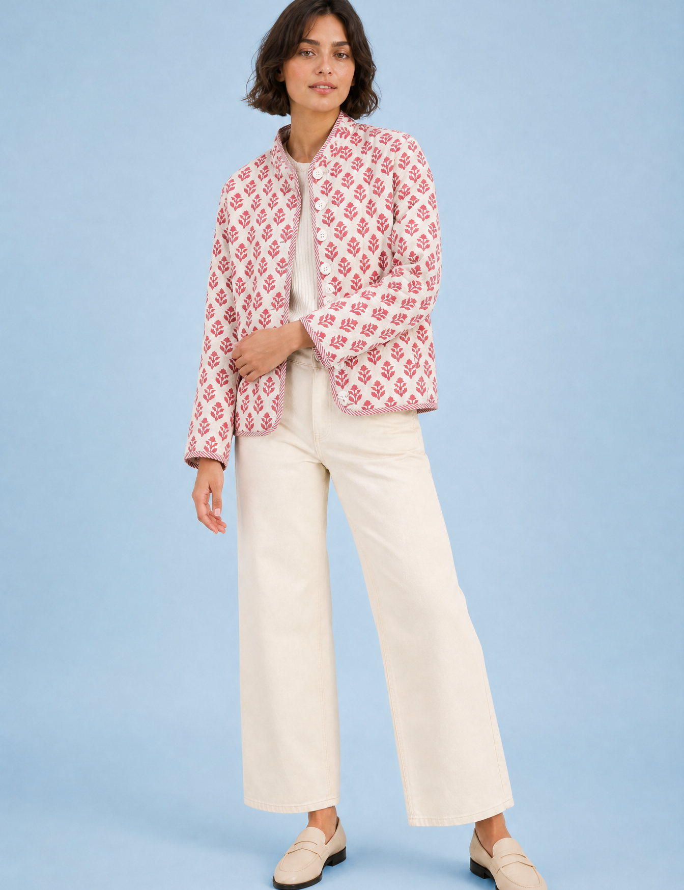 Veste matelassée imprimée col montant | Variante Rose | Lounelle Paris