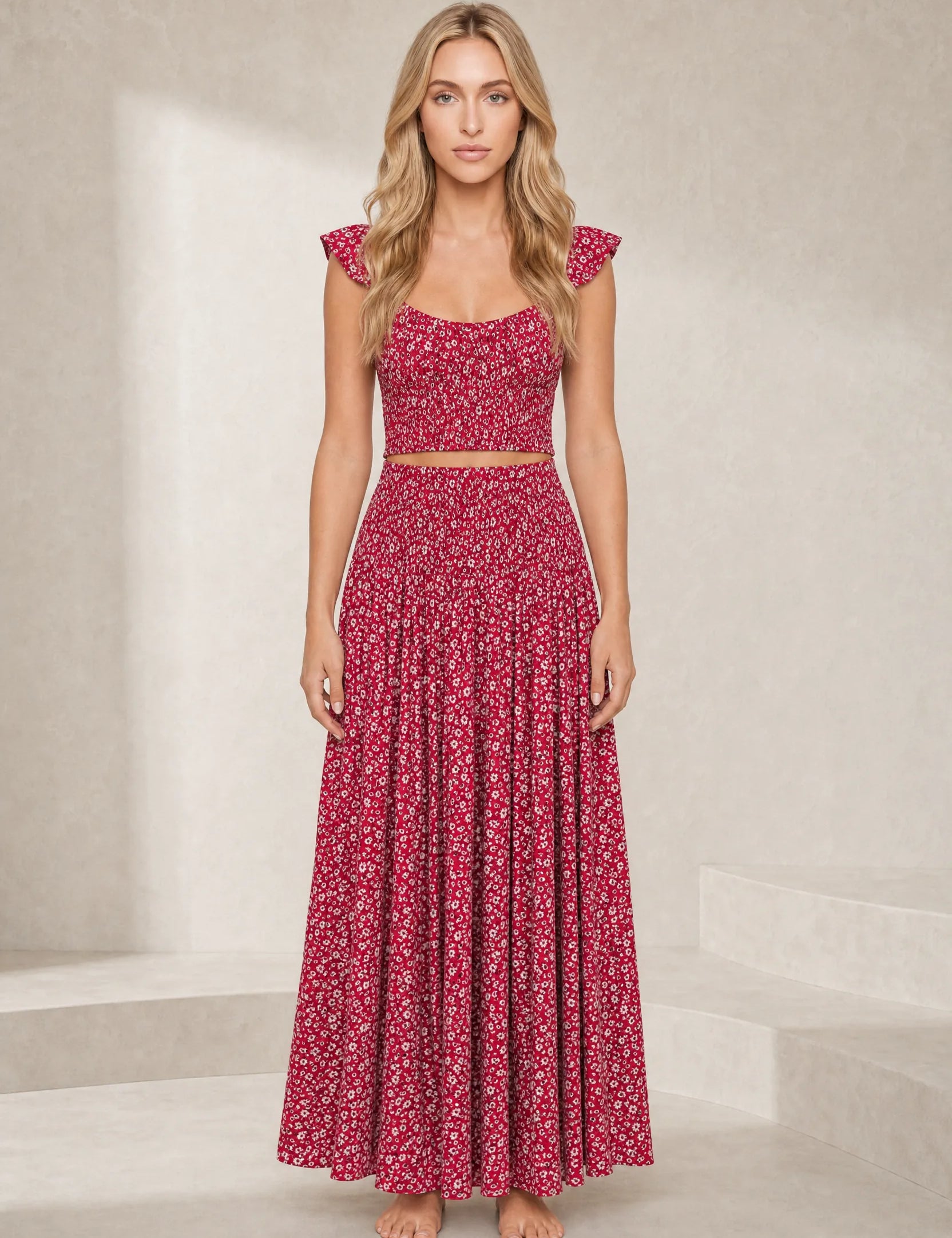 Ensemble jupe rouge imprimé floral | Lounelle Paris
