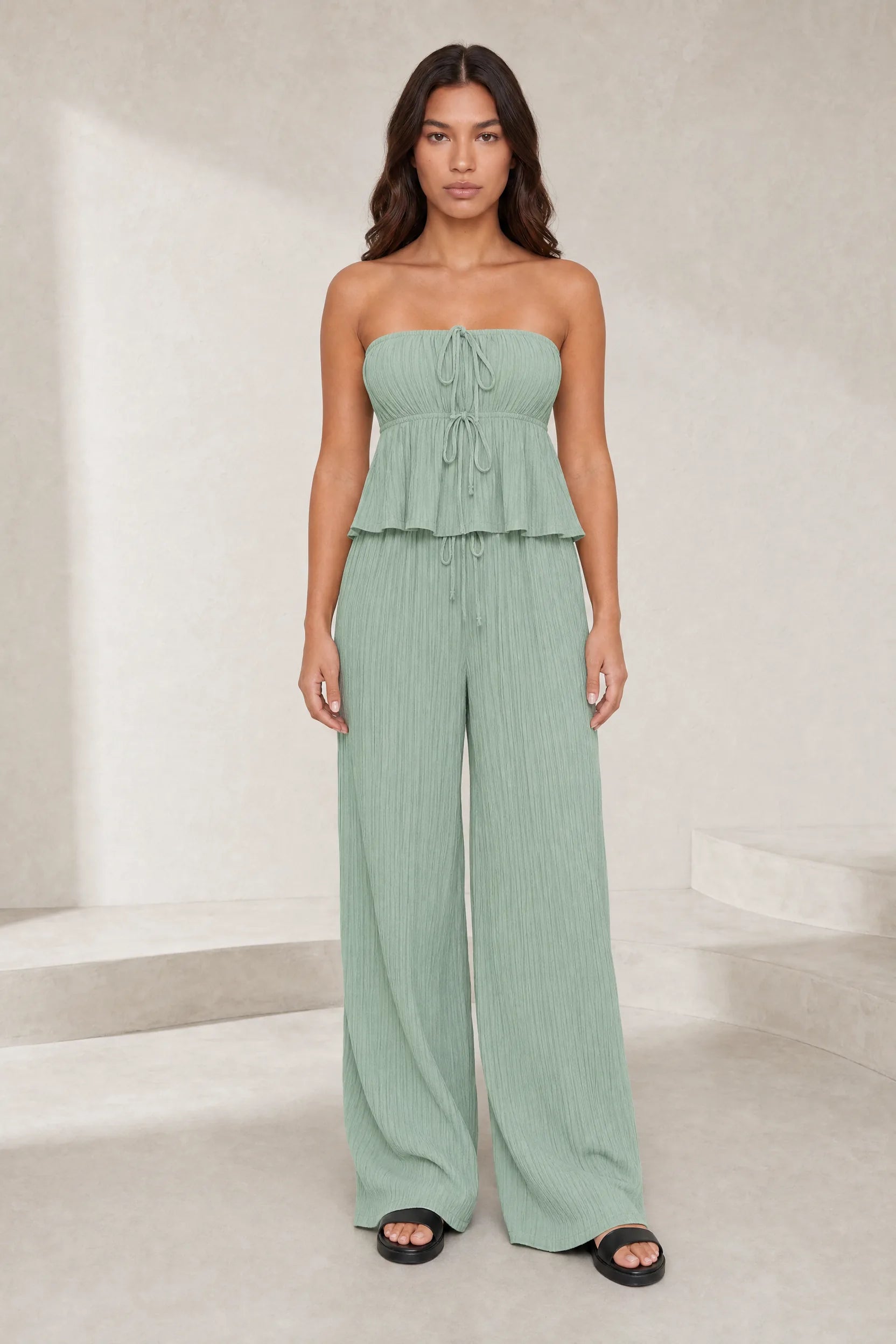 Ensemble pantalon large bustier volanté | Lounelle Paris