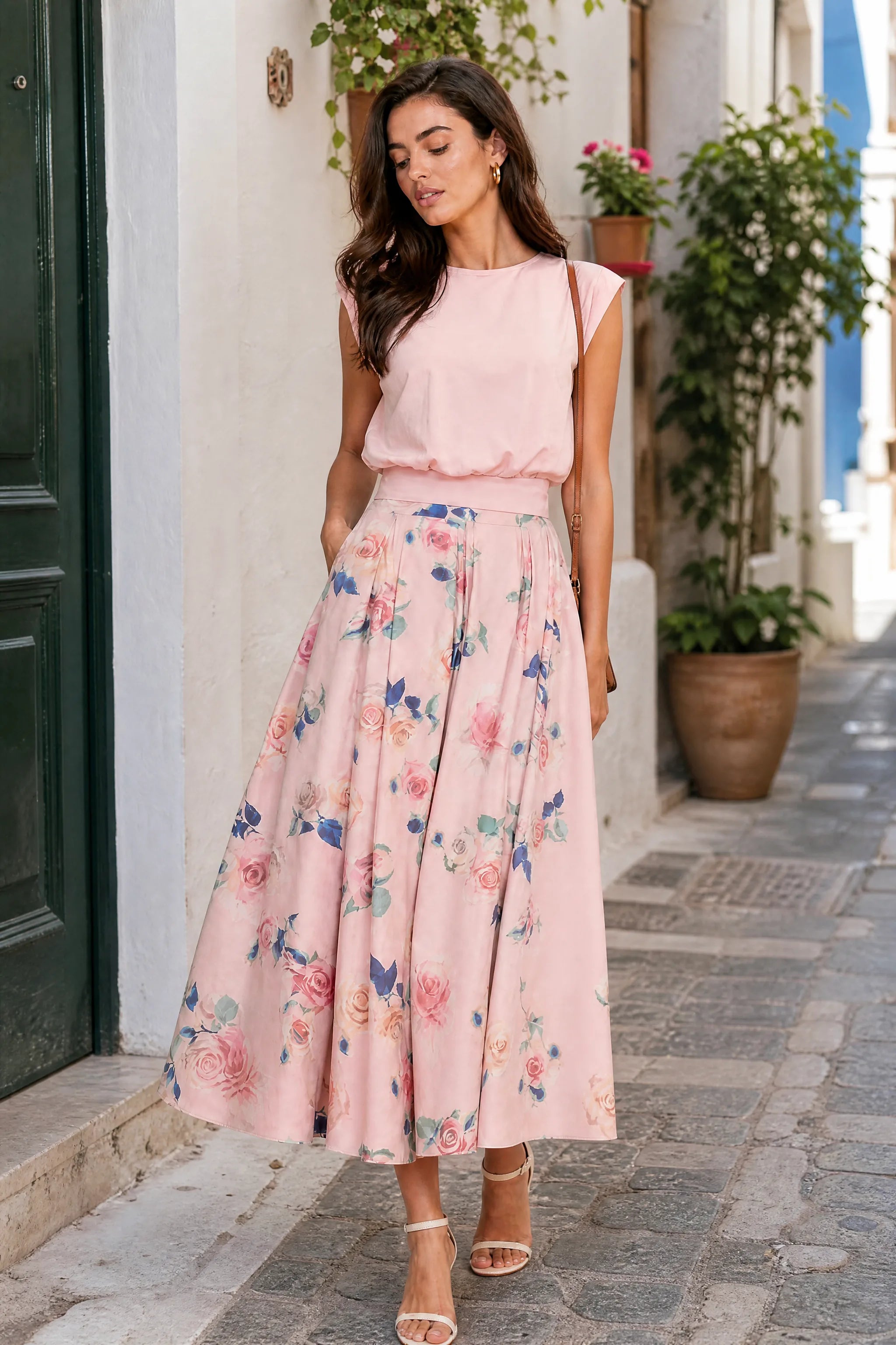 Ensemble rose floral taille haute | Photo lifestyle | Lounelle Paris