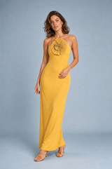 Yellow Halter-Neck Maxi Dress