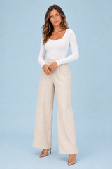 High-Waisted Button-Front Wide-Leg Pants