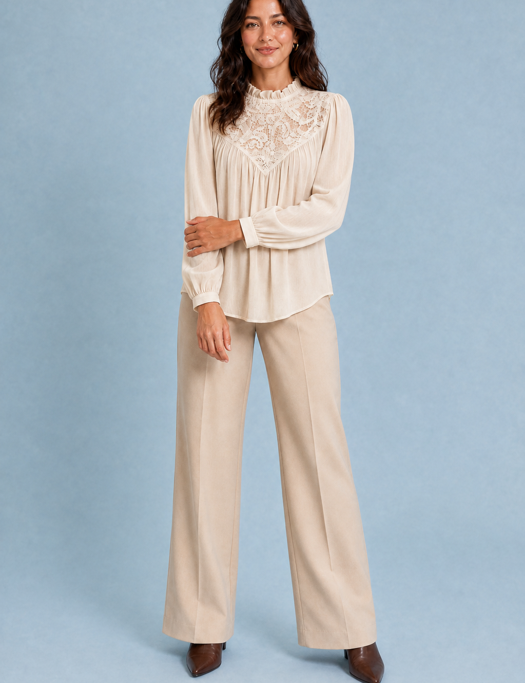 Ruffle-Collar Puff-Sleeve Blouse