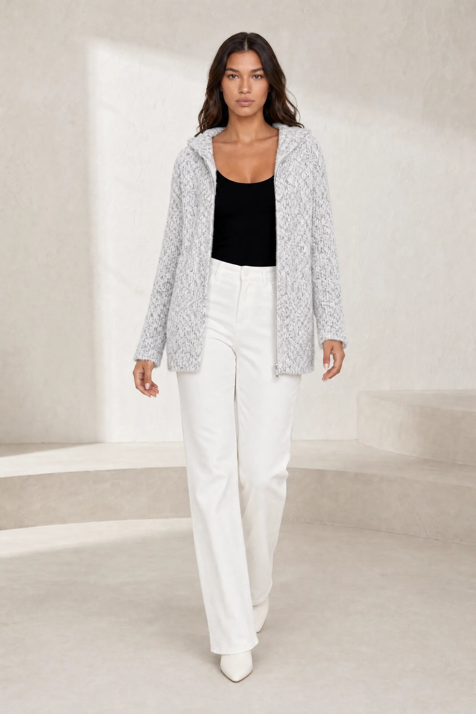 Gilet en maille à capuche zippé | Lounelle Paris