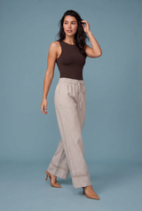 Beige High-Waisted Wide-Leg Pants