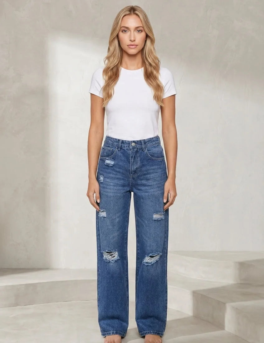 Jean bleu déchiré coupe ample | Lounelle Paris