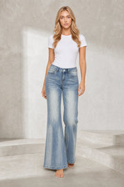 Jean bleu délavé coupe évasée | Lounelle Paris