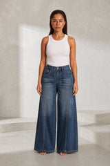 Jean bleu taille haute coupe ample